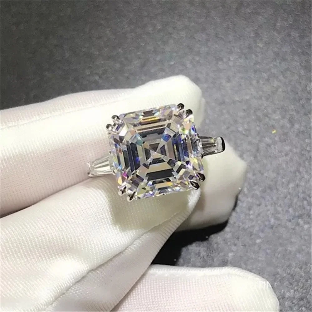 5.62ct Three Stones Setting Asscher Cut Created White Sapphire